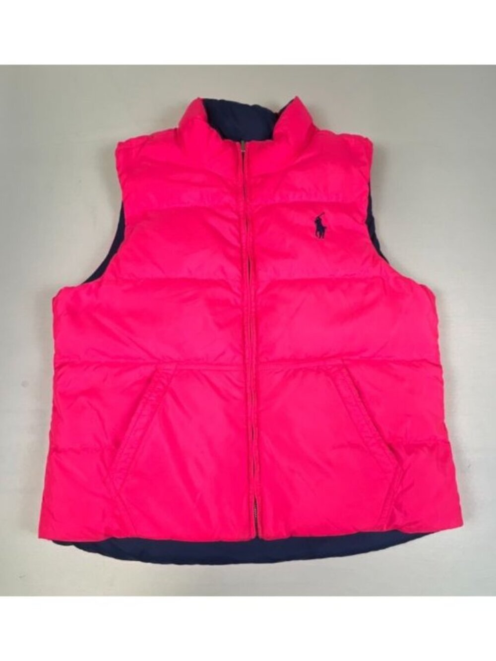 Ralph Lauren Polo Puffer Vest Womens XS Pink Navy Blue Reversible Gilet
